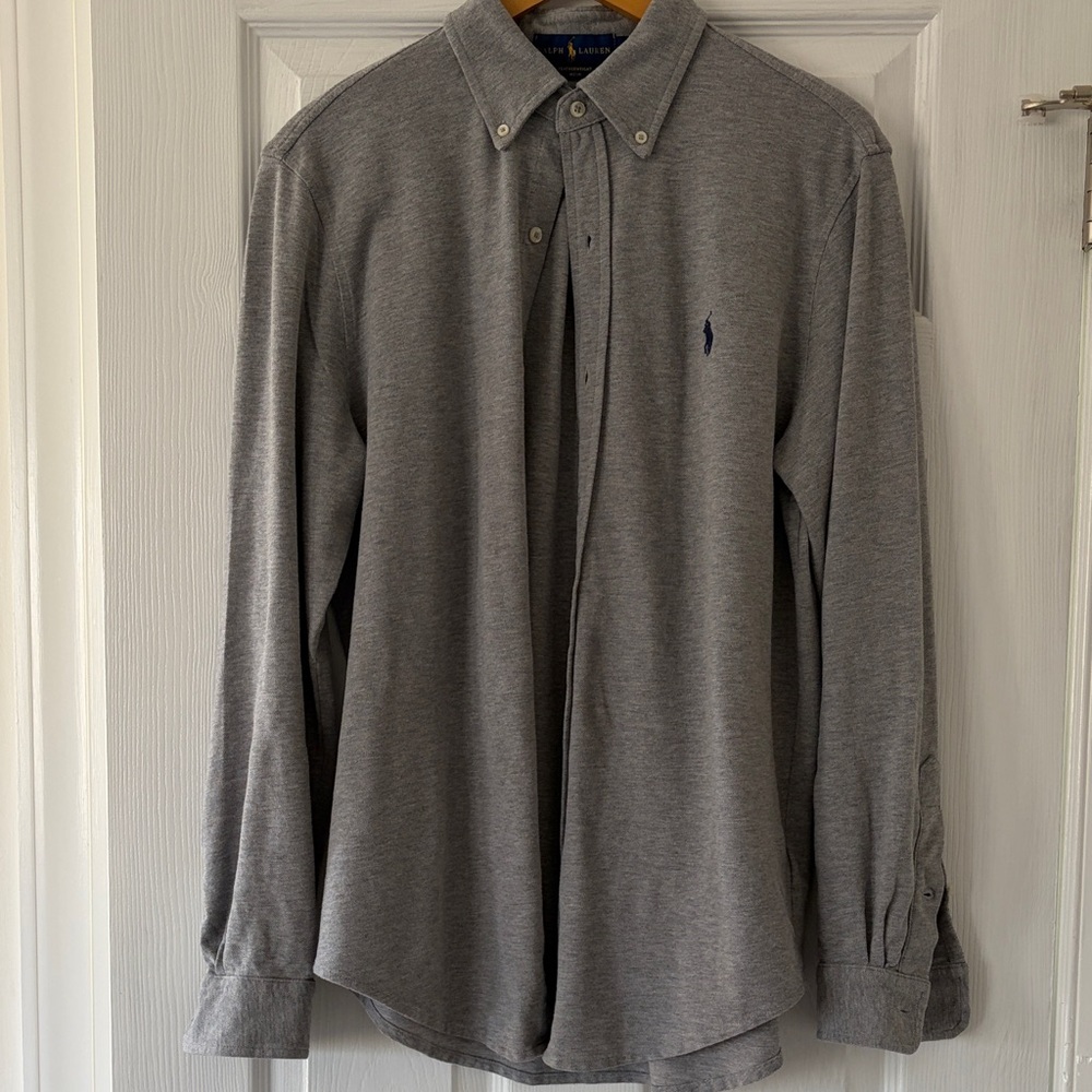 Polo by Ralph Lauren Featherweight Mesh Grey Button-Down Long Sleeve Shirt